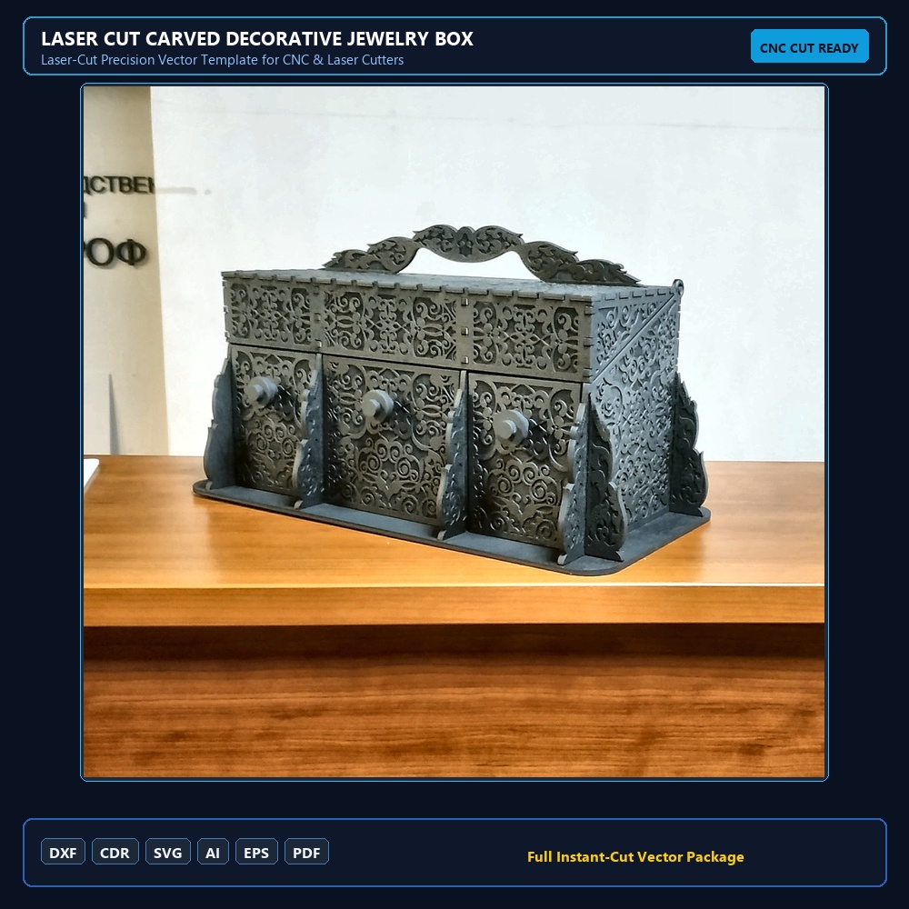 Laser Cut Carved Decorative Jewelry Box