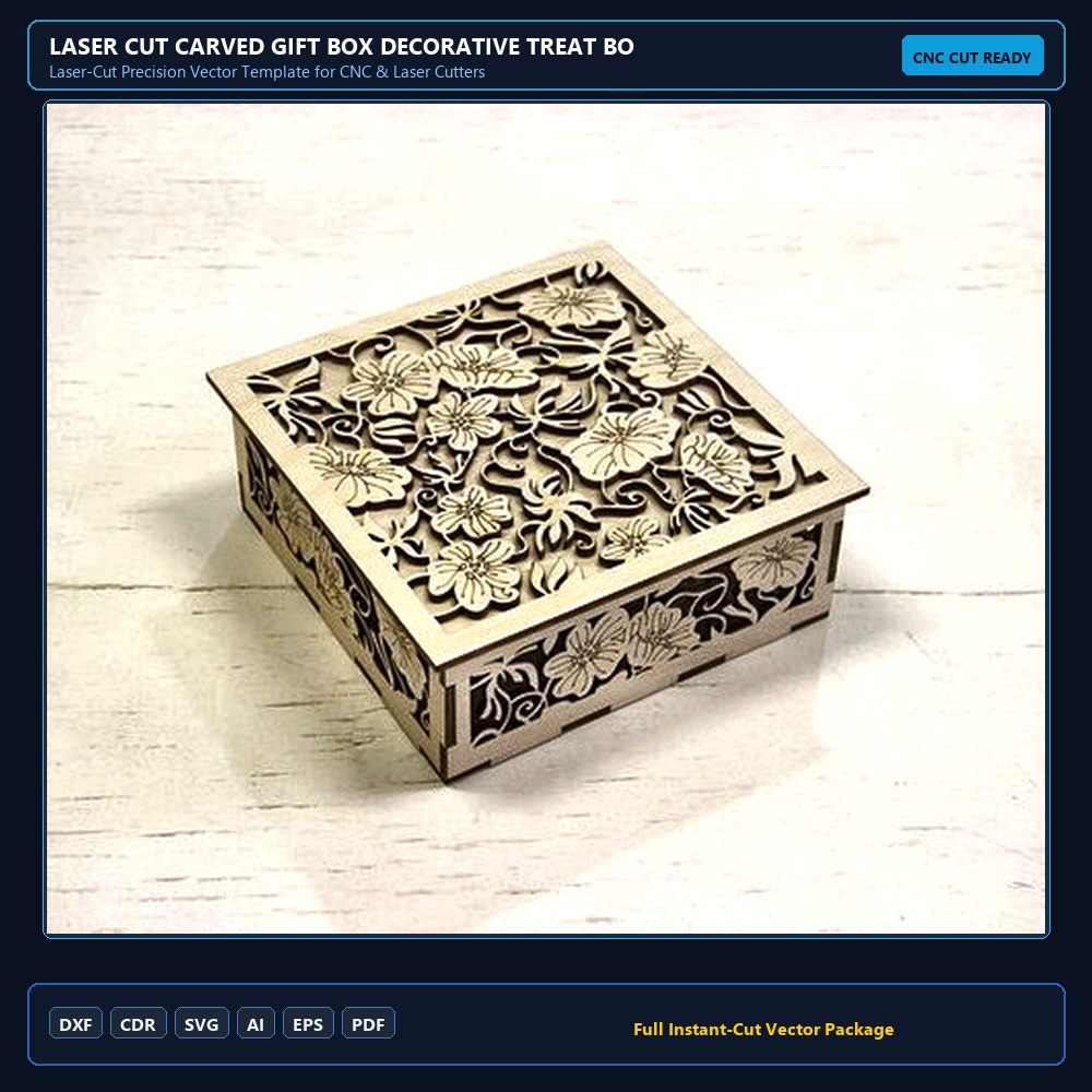 Laser Cut Carved Gift Box Decorative Treat Box DXF File Free Download
