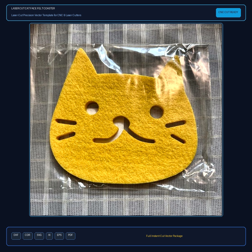 Laser Cut Cat Face Felt Coaster