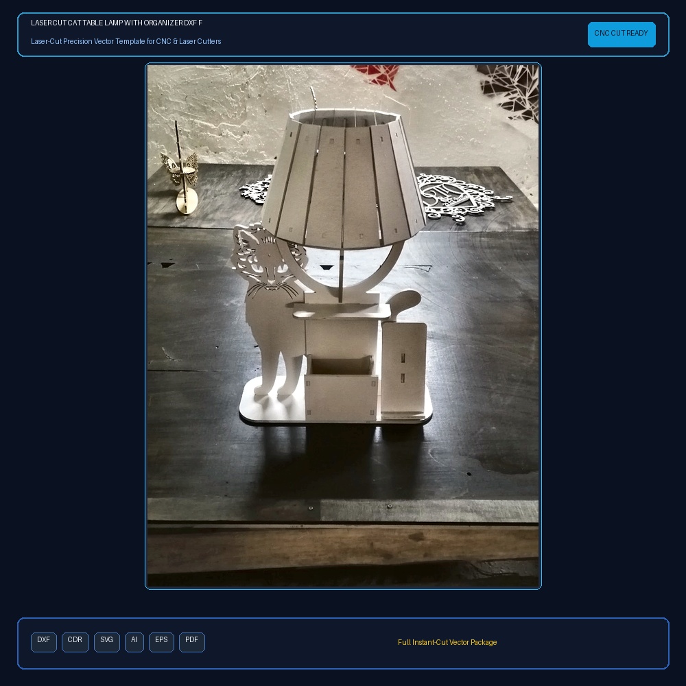 Laser Cut Cat Table Lamp With Organizer