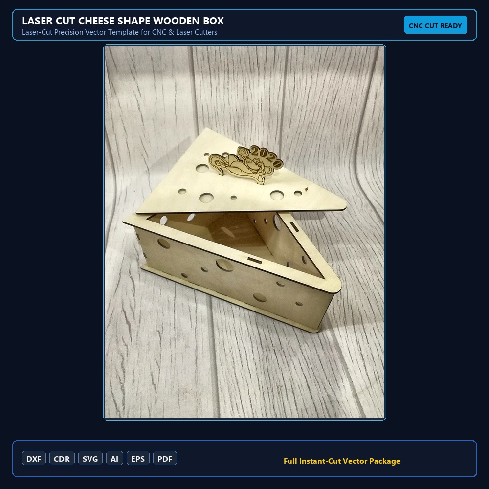Laser Cut Cheese Shape Wooden Box