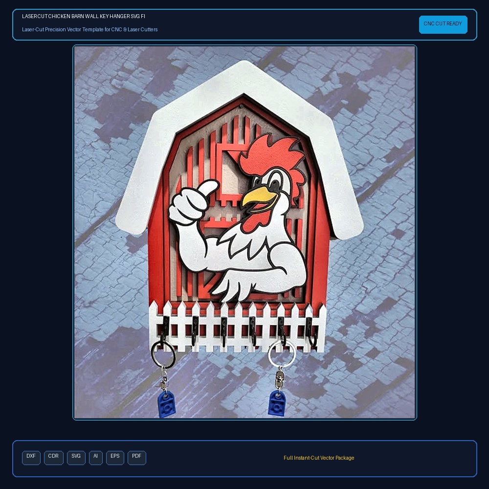 Laser Cut Chicken Barn Wall Key Hanger SVG File Free Download