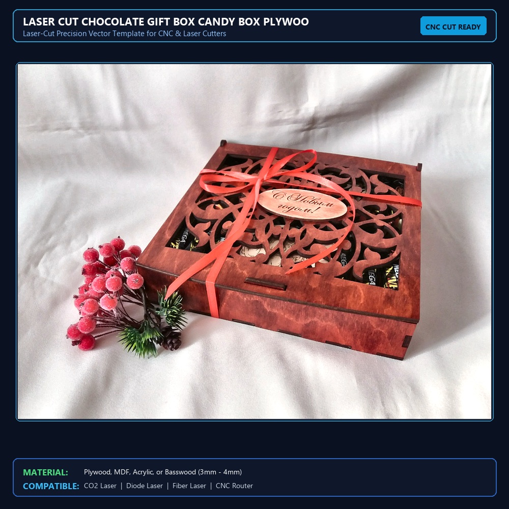 Laser Cut Chocolate Gift Box Candy Box Plywood 4mm View 2