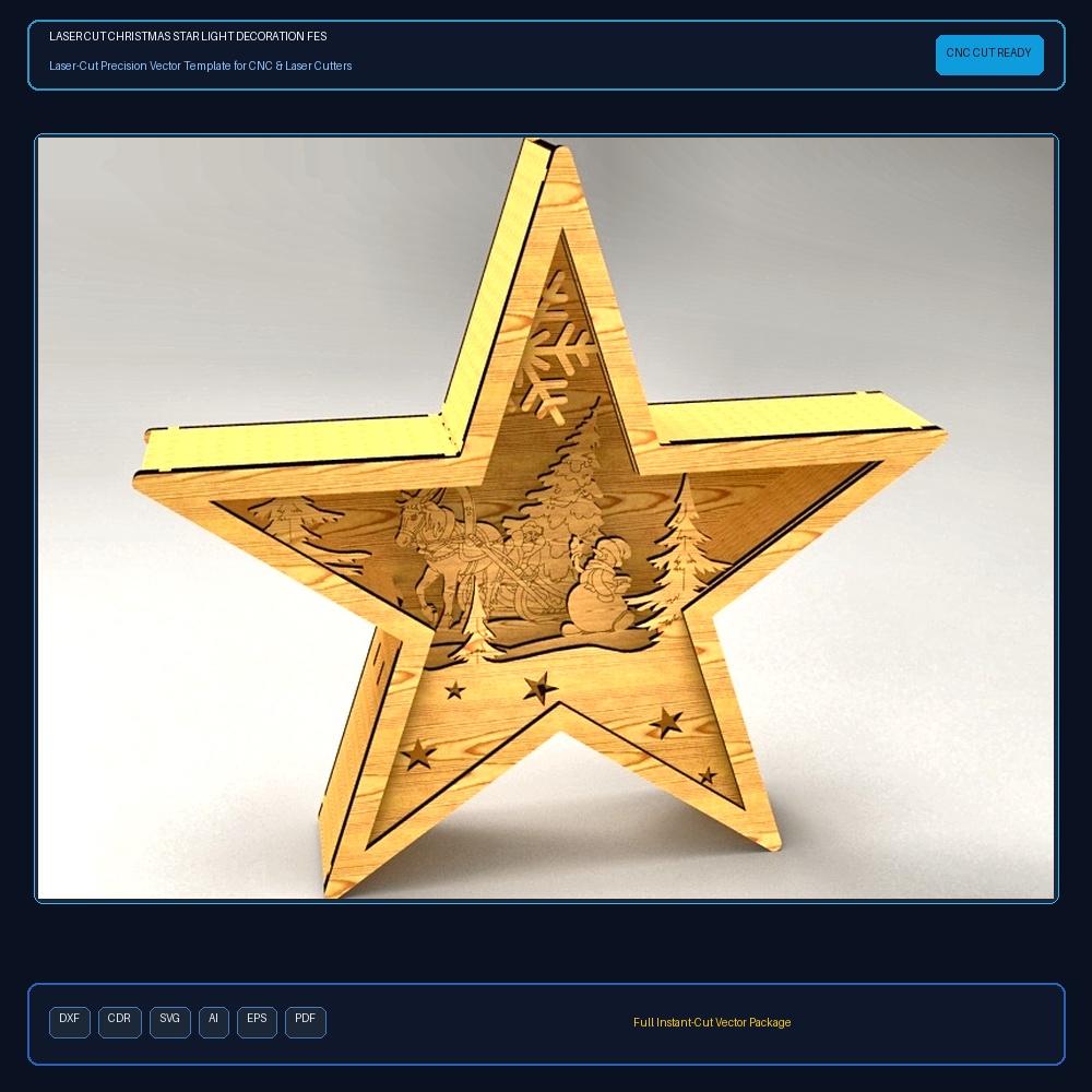 Laser Cut Christmas Star Light Decoration Festive Lamp