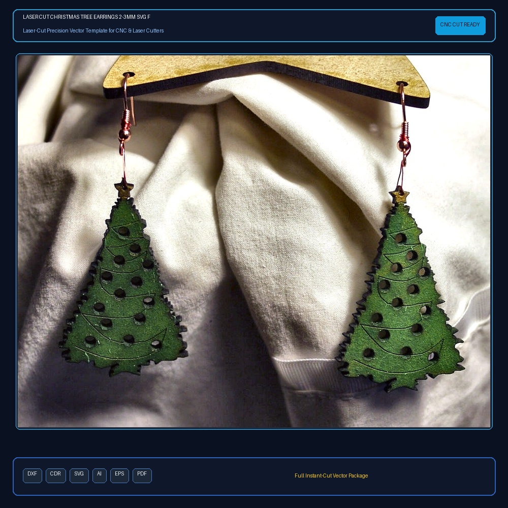 Laser Cut Christmas Tree Earrings 2-3mm