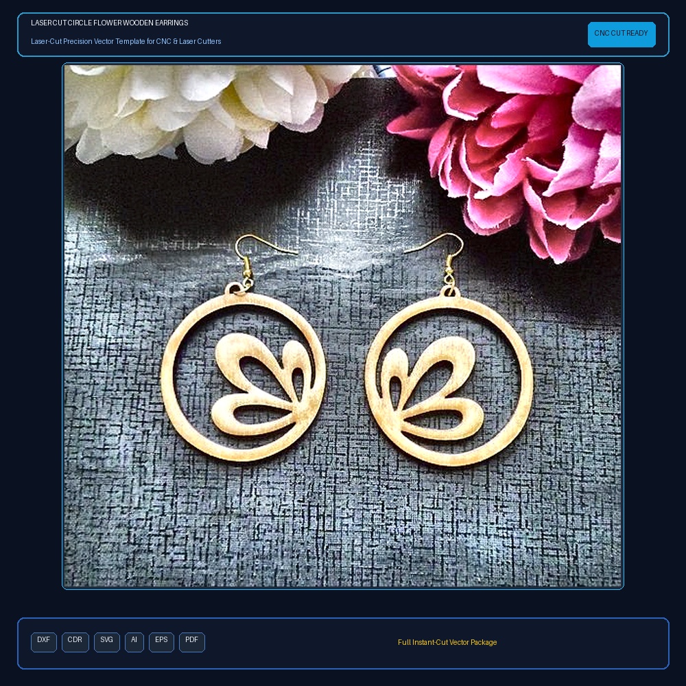 Laser Cut Circle Flower Wooden Earrings