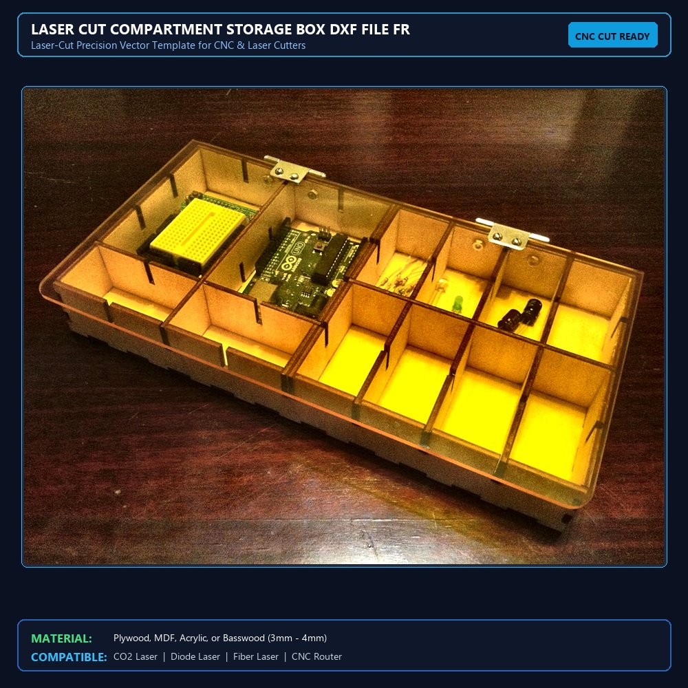 Laser Cut Compartment Storage Box DXF File Free Download View 2