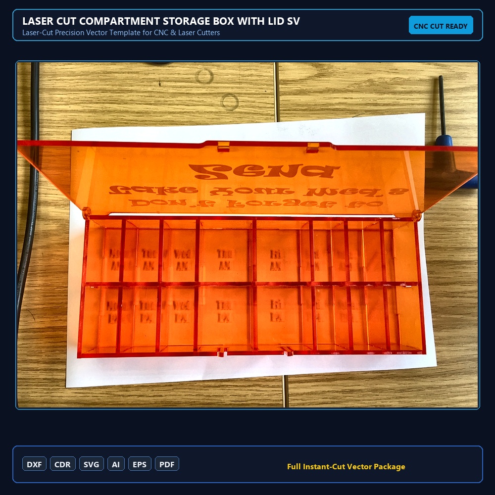Laser Cut Compartment Storage Box With Lid