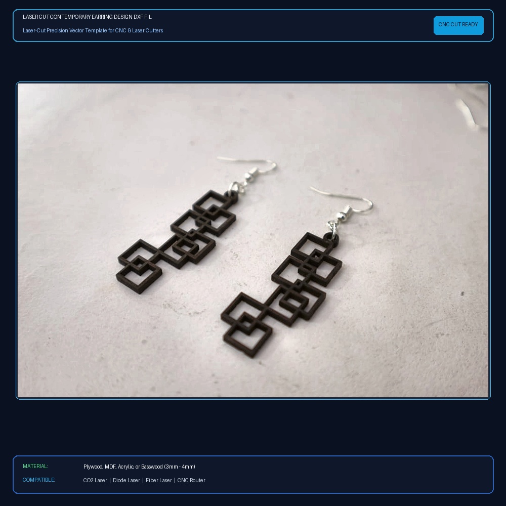 Laser Cut Contemporary Earring Design DXF File Free Download View 2