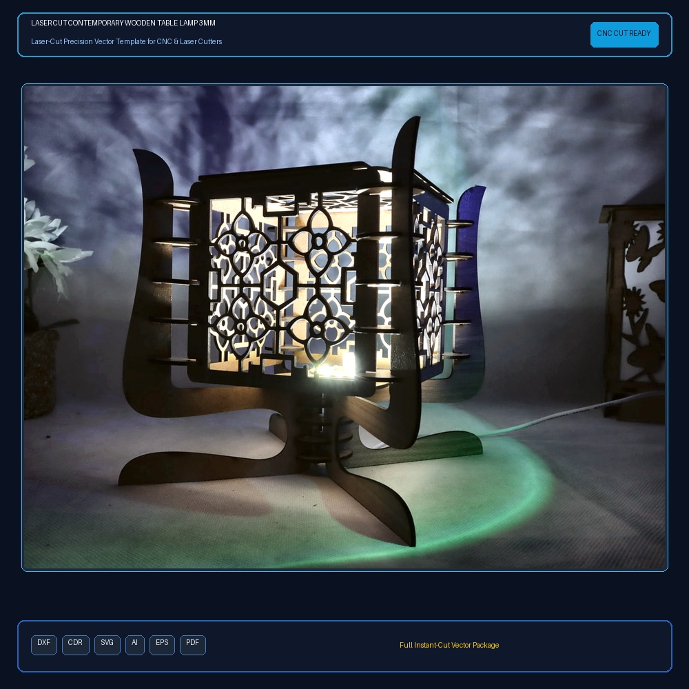 Laser Cut Contemporary Wooden Table Lamp 3mm SVG DXF CDR AI PDF Free Download