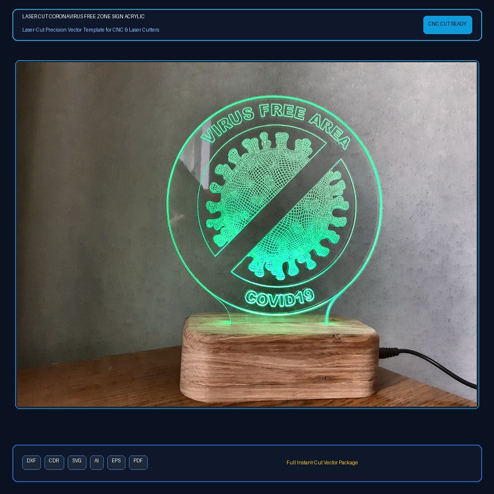 Laser Cut Coronavirus Free Zone Sign Acrylic Lamp