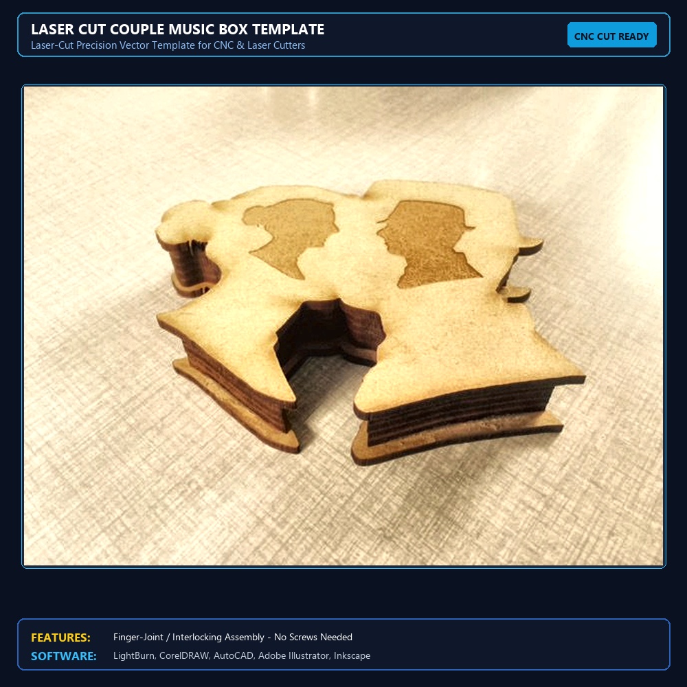 Laser Cut Couple Music Box Template View 3