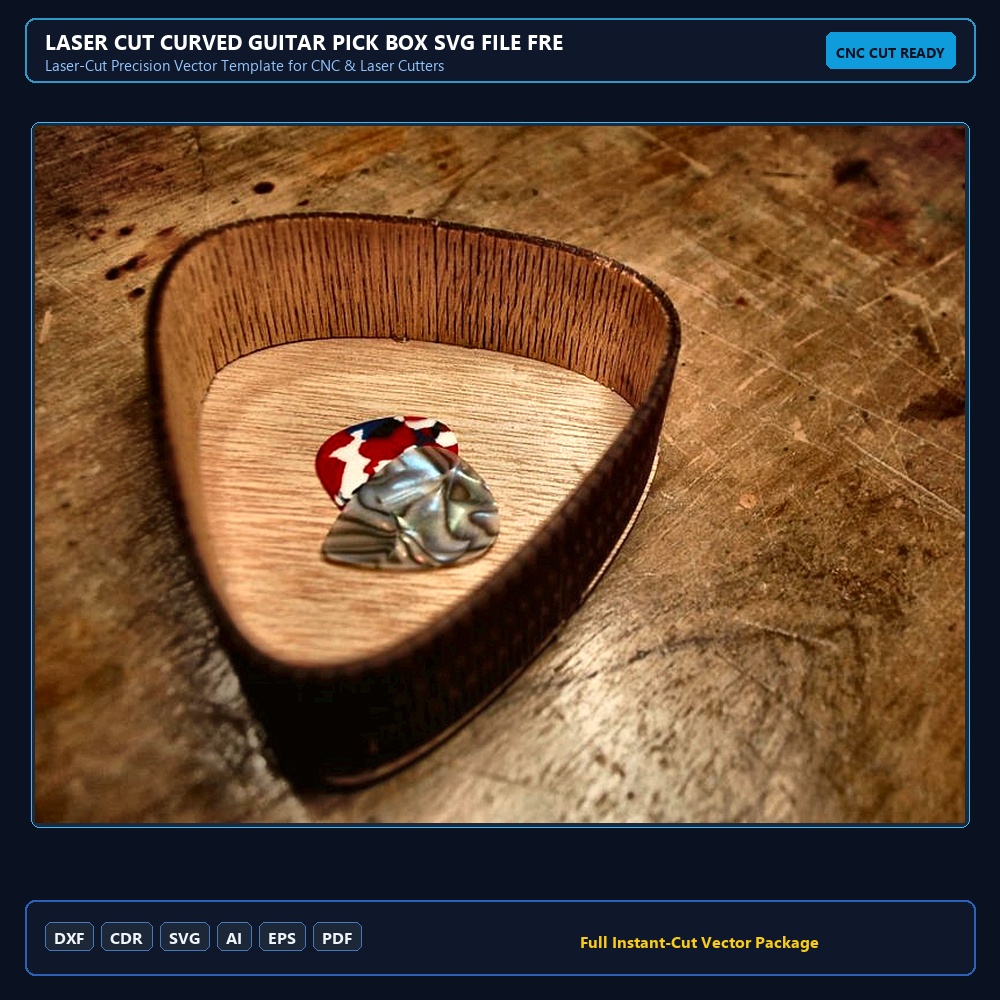 Laser Cut Curved Guitar Pick Box SVG File Free Download