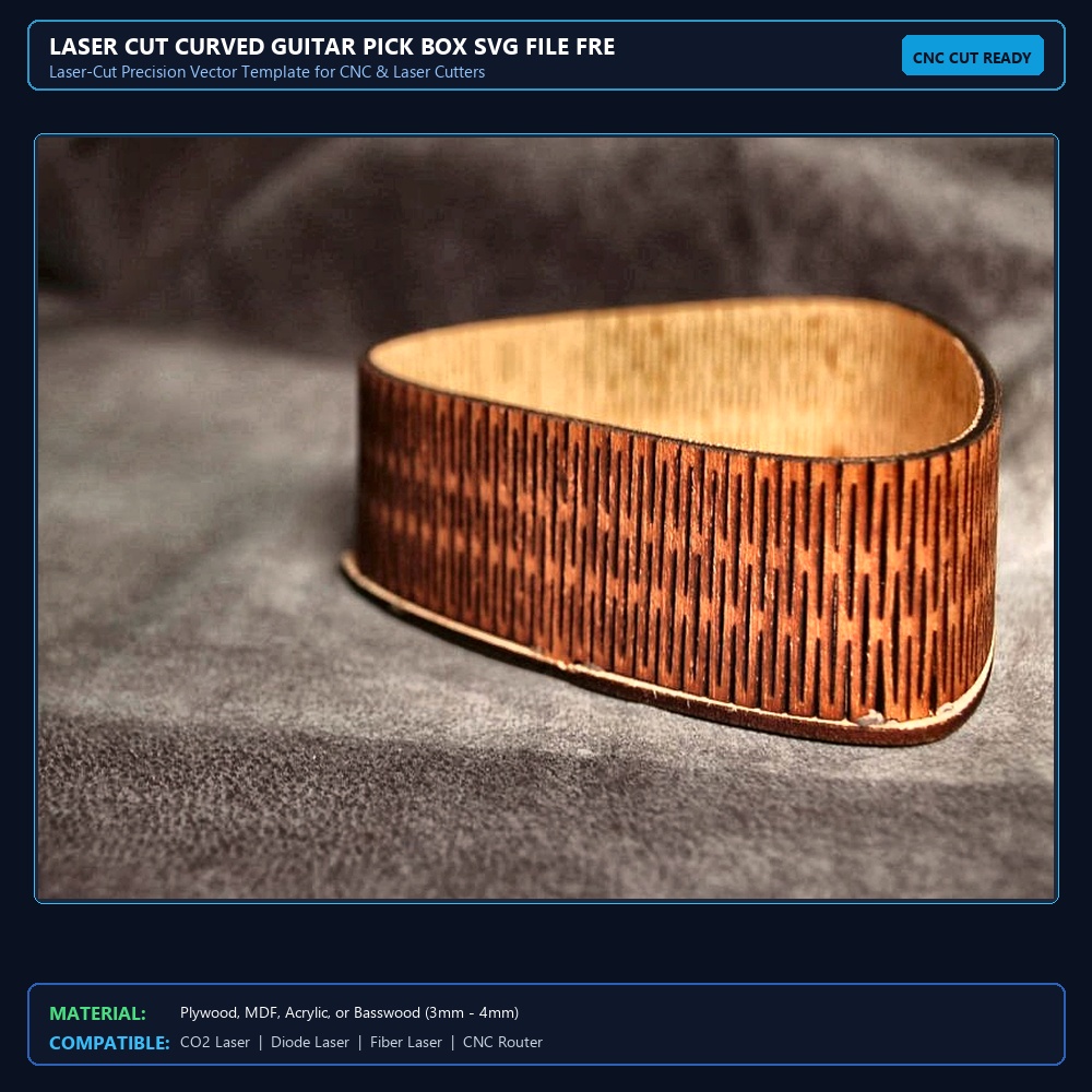Laser Cut Curved Guitar Pick Box SVG File Free Download View 2