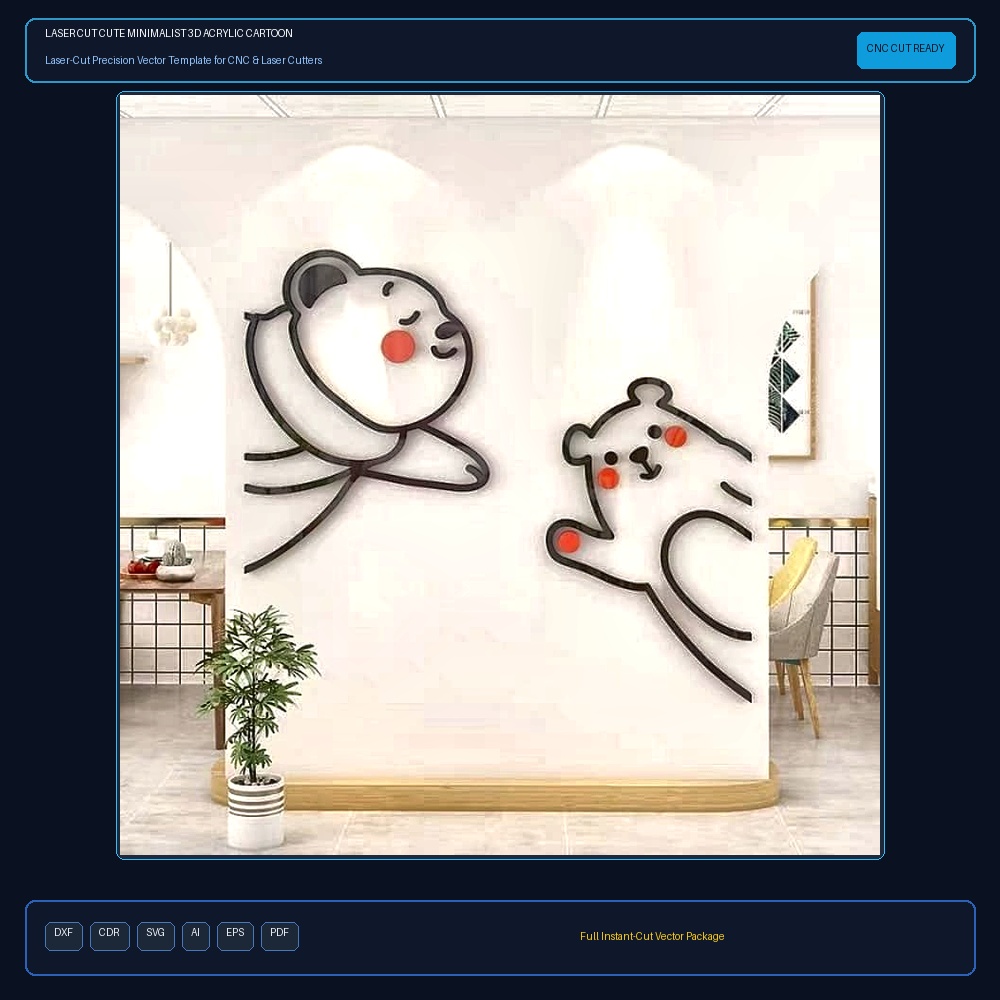 Laser Cut Cute Minimalist 3D Acrylic Cartoon Wall Decor