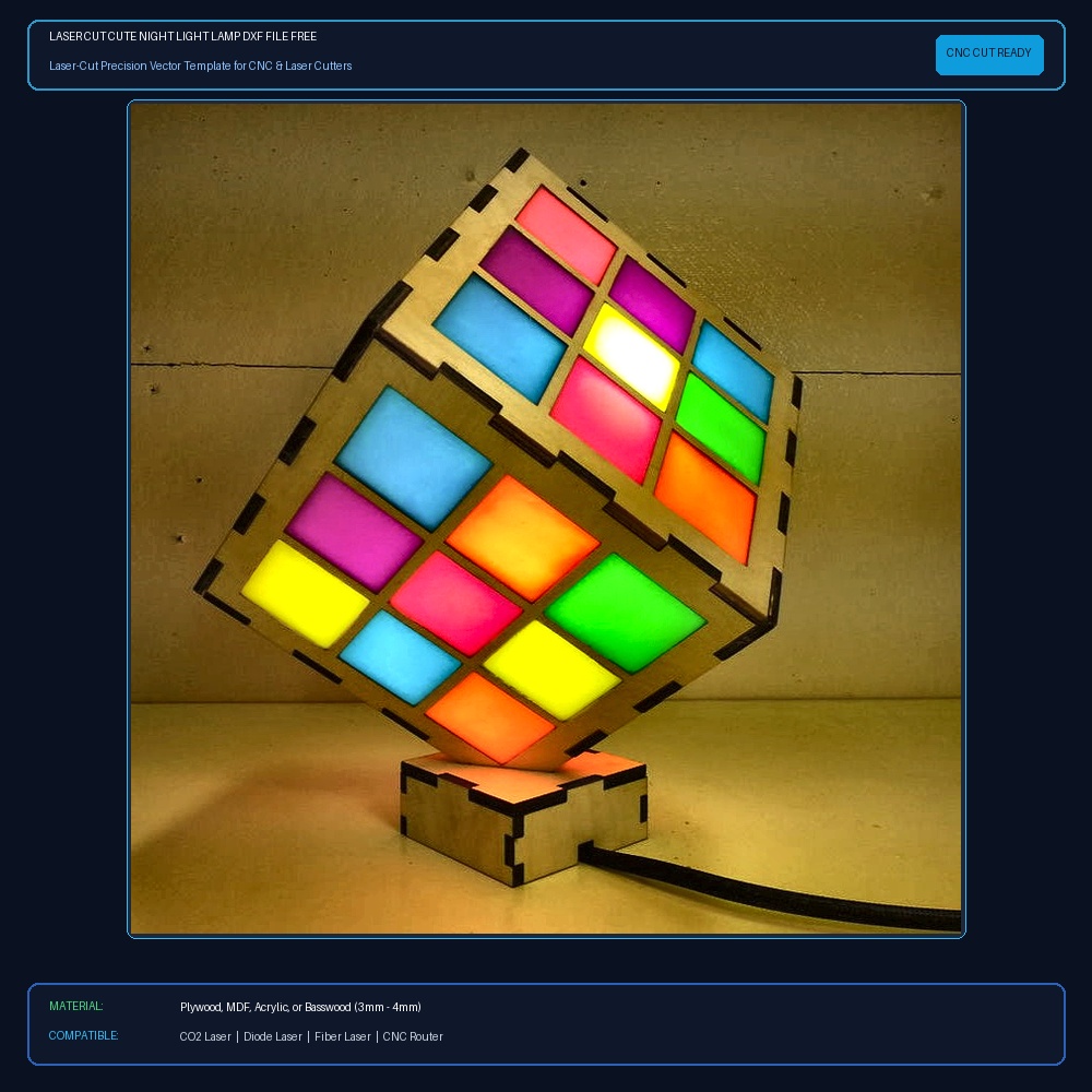 Laser Cut Cute Night Light Lamp DXF File Free Download View 2