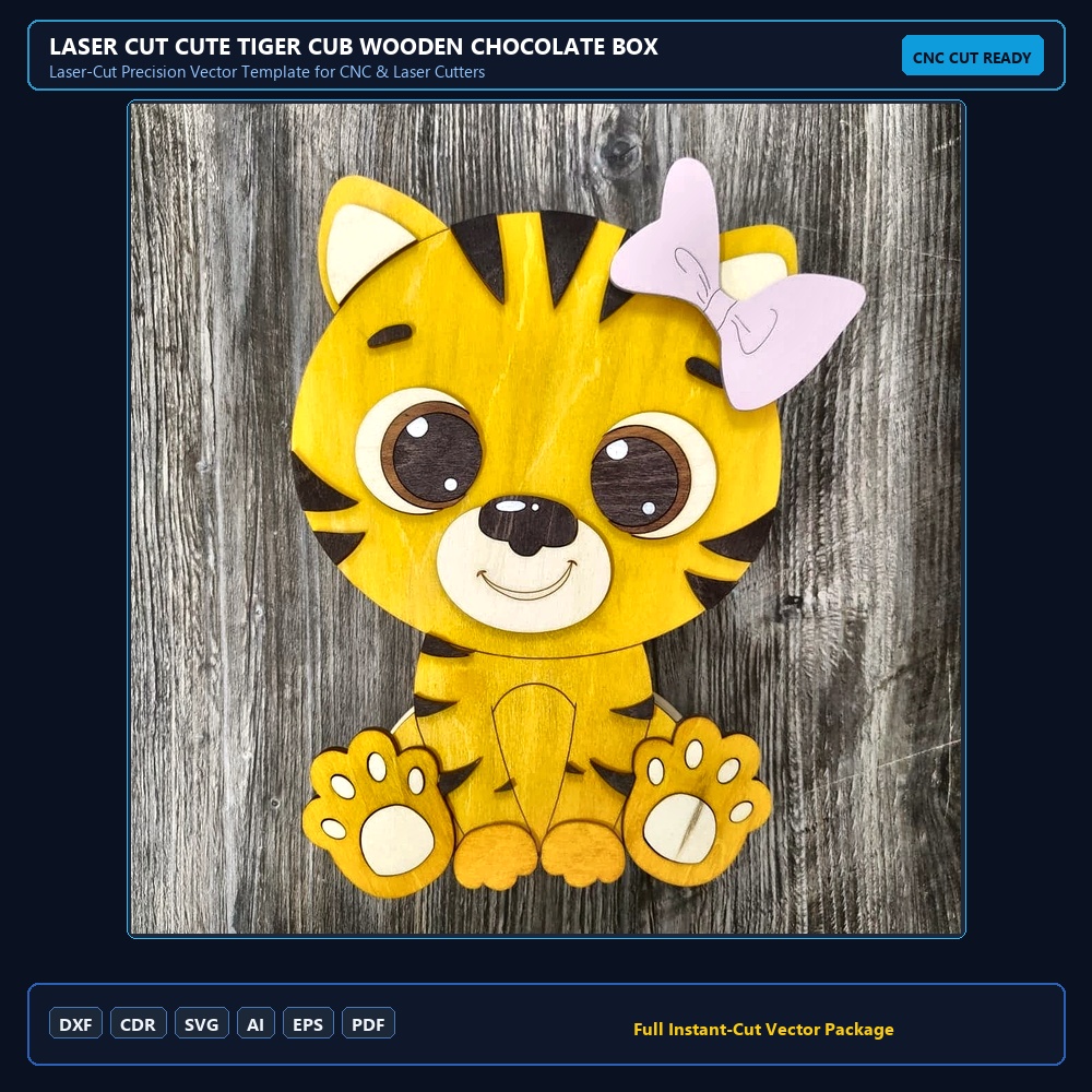 Laser Cut Cute Tiger Cub Wooden Chocolate Box
