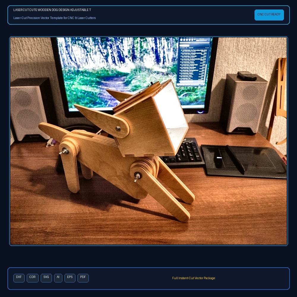 Laser Cut Cute Wooden Dog Design Adjustable Table Lamp
