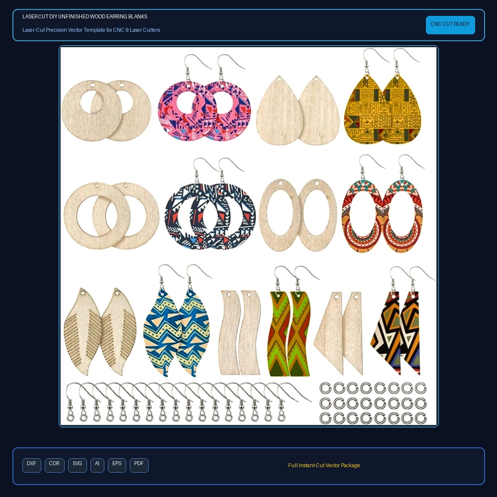 Laser Cut DIY Unfinished Wood Earring Blanks