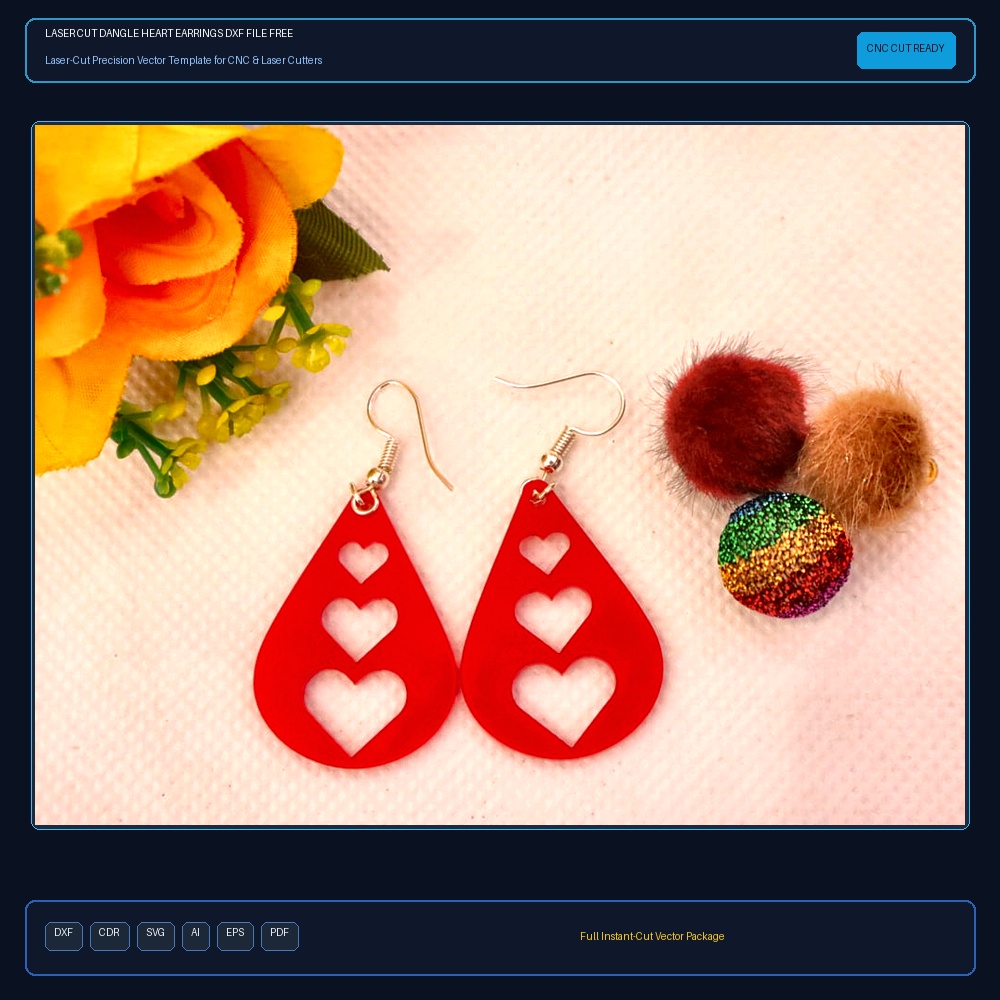Laser Cut Dangle Heart Earrings DXF File Free Download