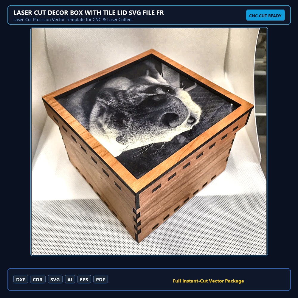 Laser Cut Decor Box With Tile Lid SVG File Free Download
