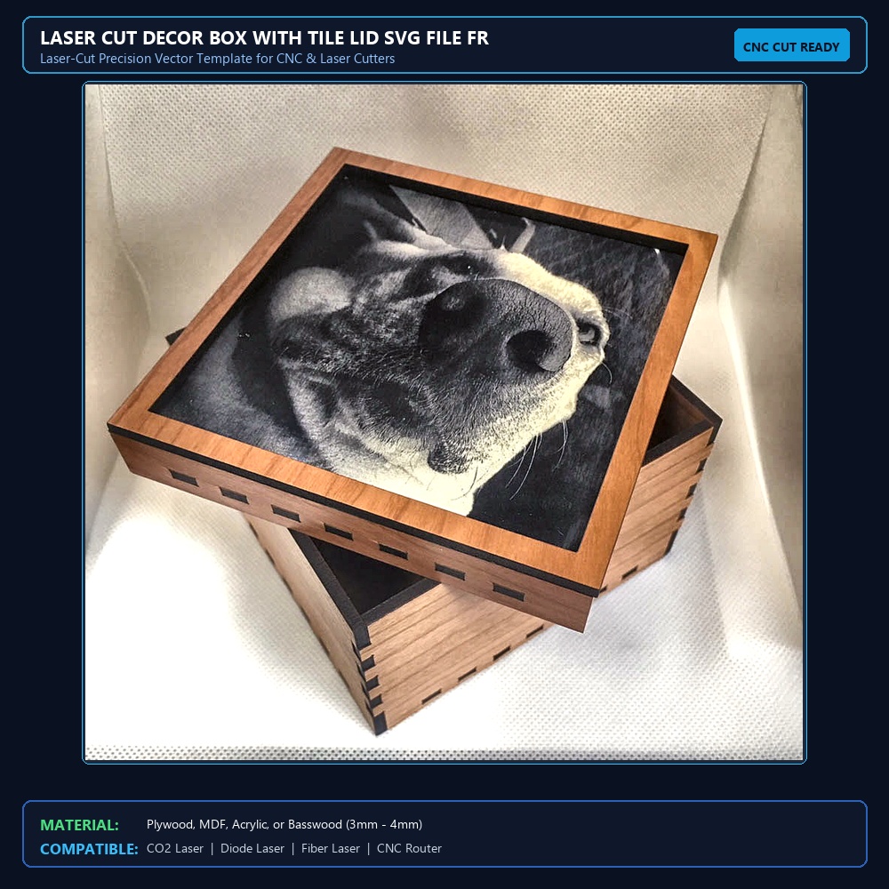 Laser Cut Decor Box With Tile Lid SVG File Free Download View 2