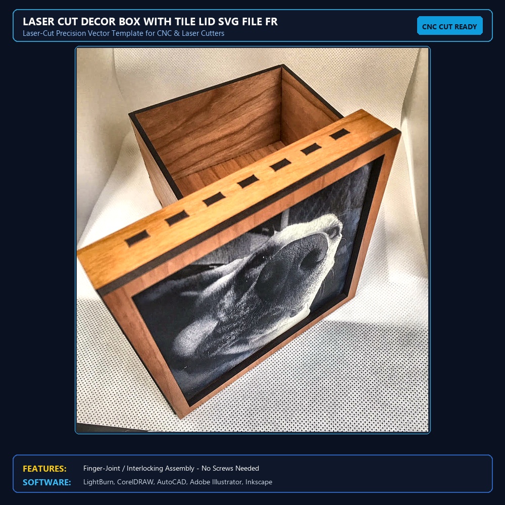 Laser Cut Decor Box With Tile Lid SVG File Free Download View 3