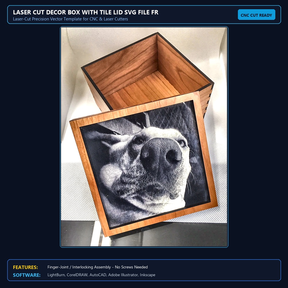 Laser Cut Decor Box With Tile Lid SVG File Free Download View 4