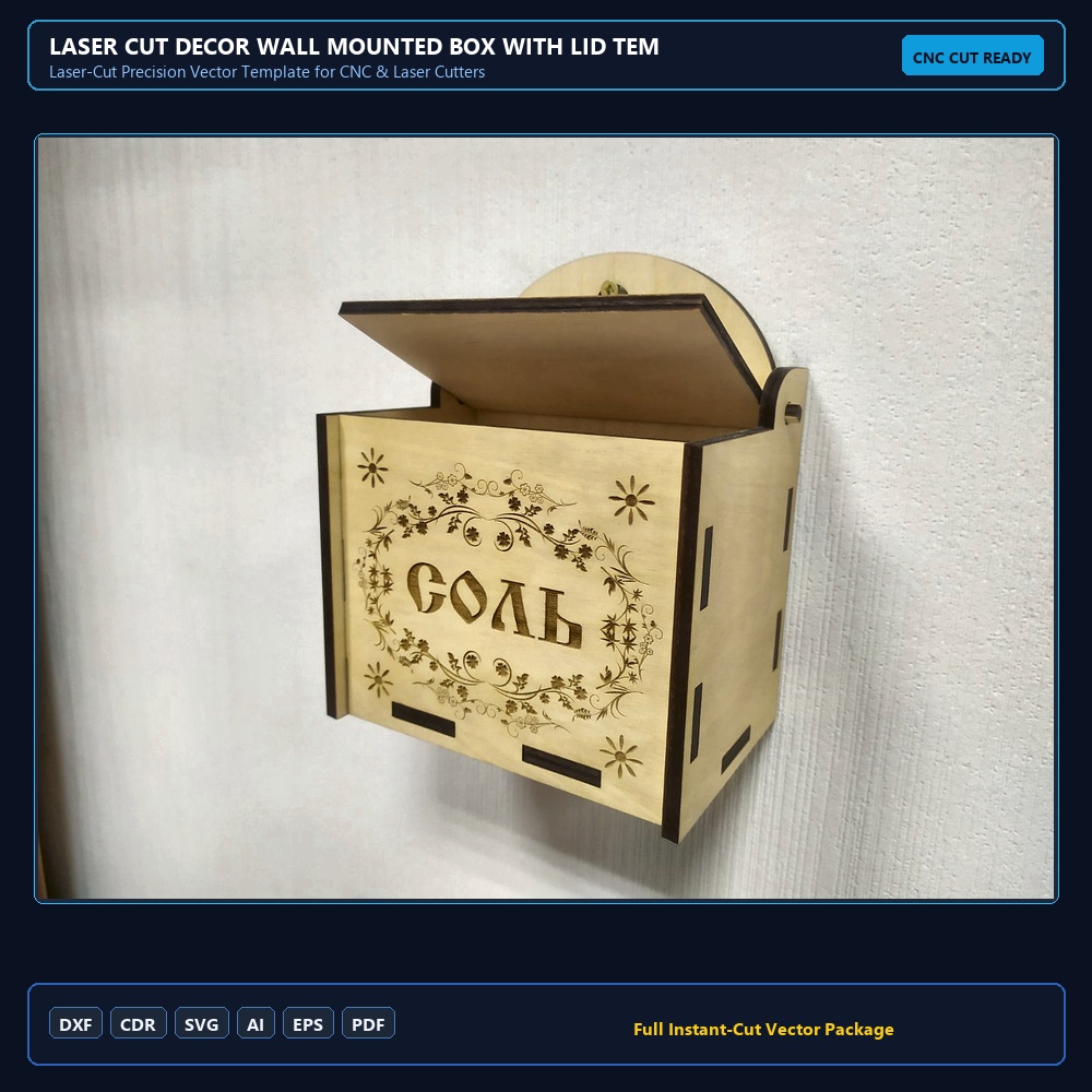 Laser Cut Decor Wall Mounted Box with Lid Template