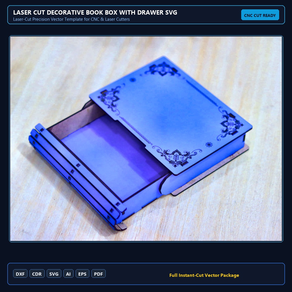 Laser Cut Decorative Book Box With Drawer