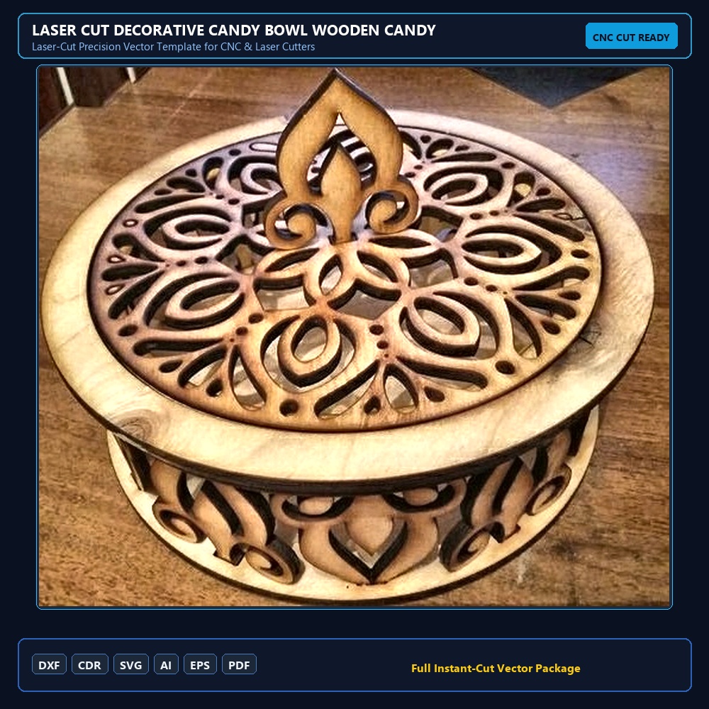 Laser Cut Decorative Candy Bowl Wooden Candy Dish