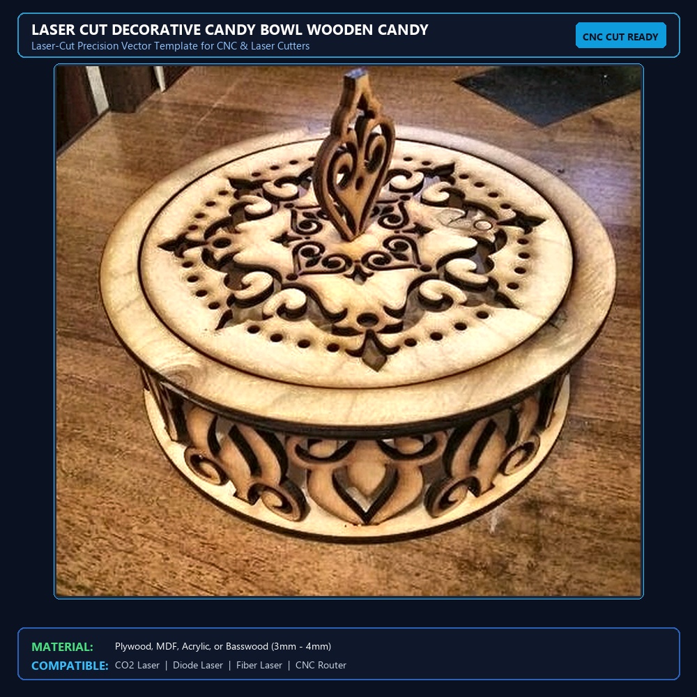 Laser Cut Decorative Candy Bowl Wooden Candy Dish View 2