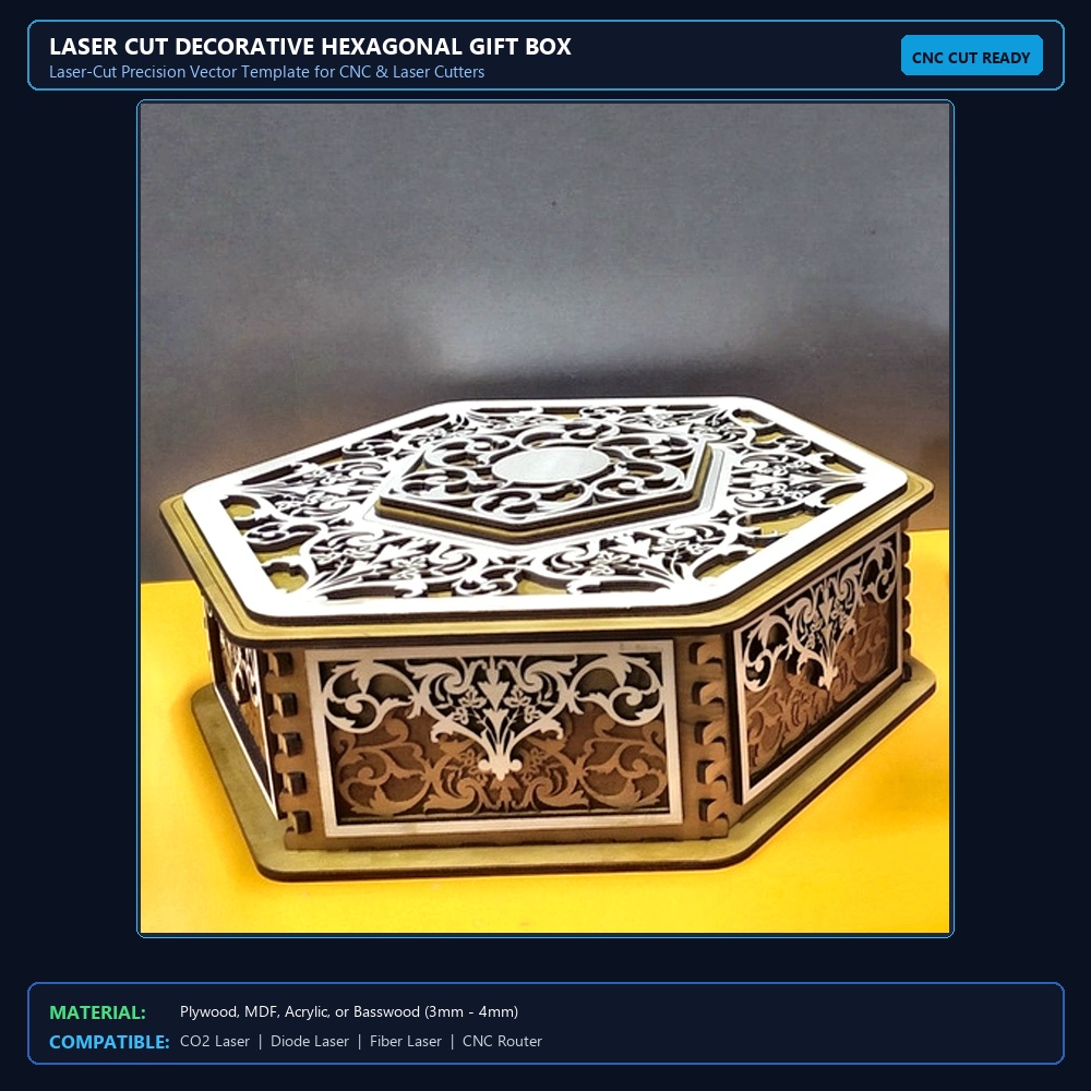 Laser Cut Decorative Hexagonal Gift Box View 2