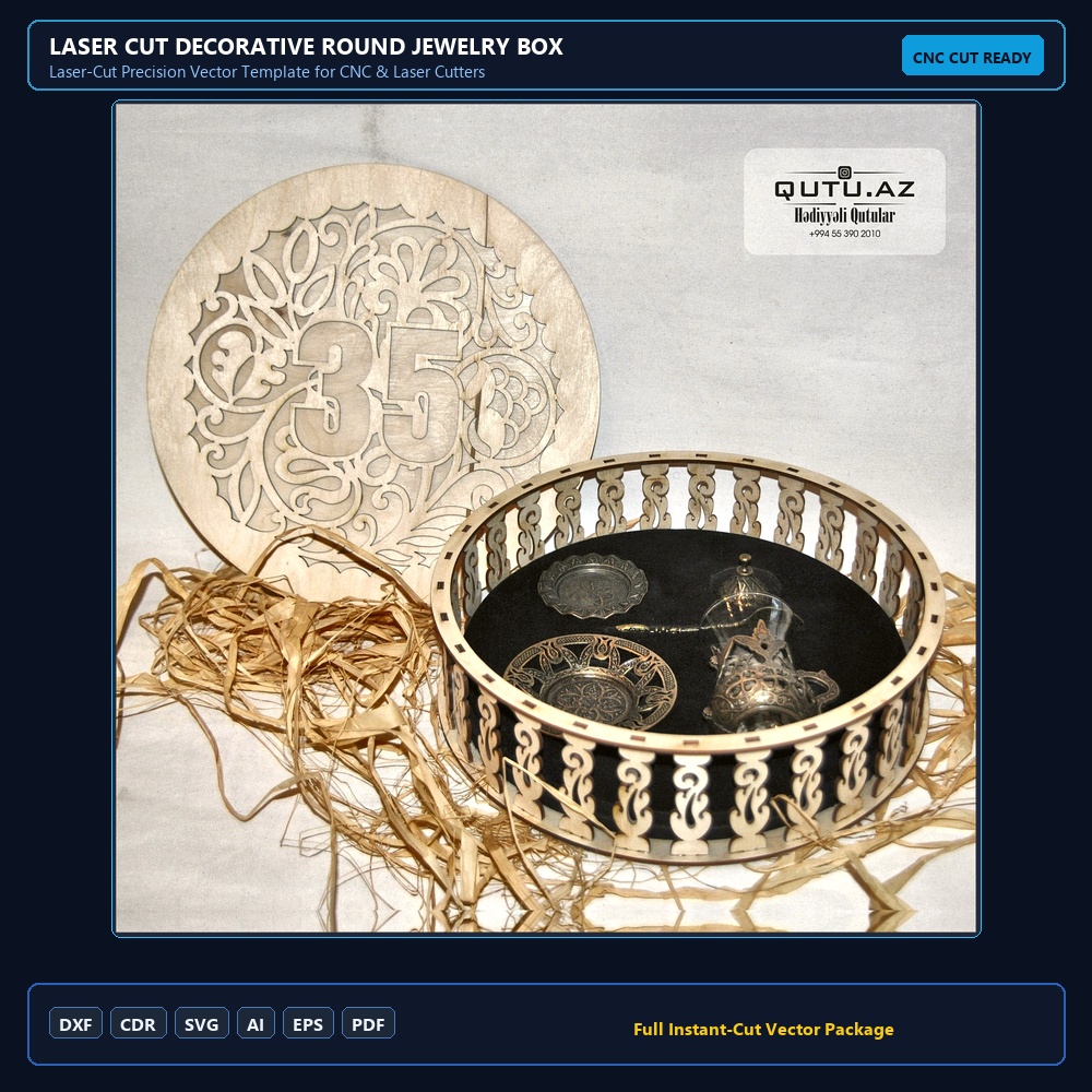Laser Cut Decorative Round Jewelry Box