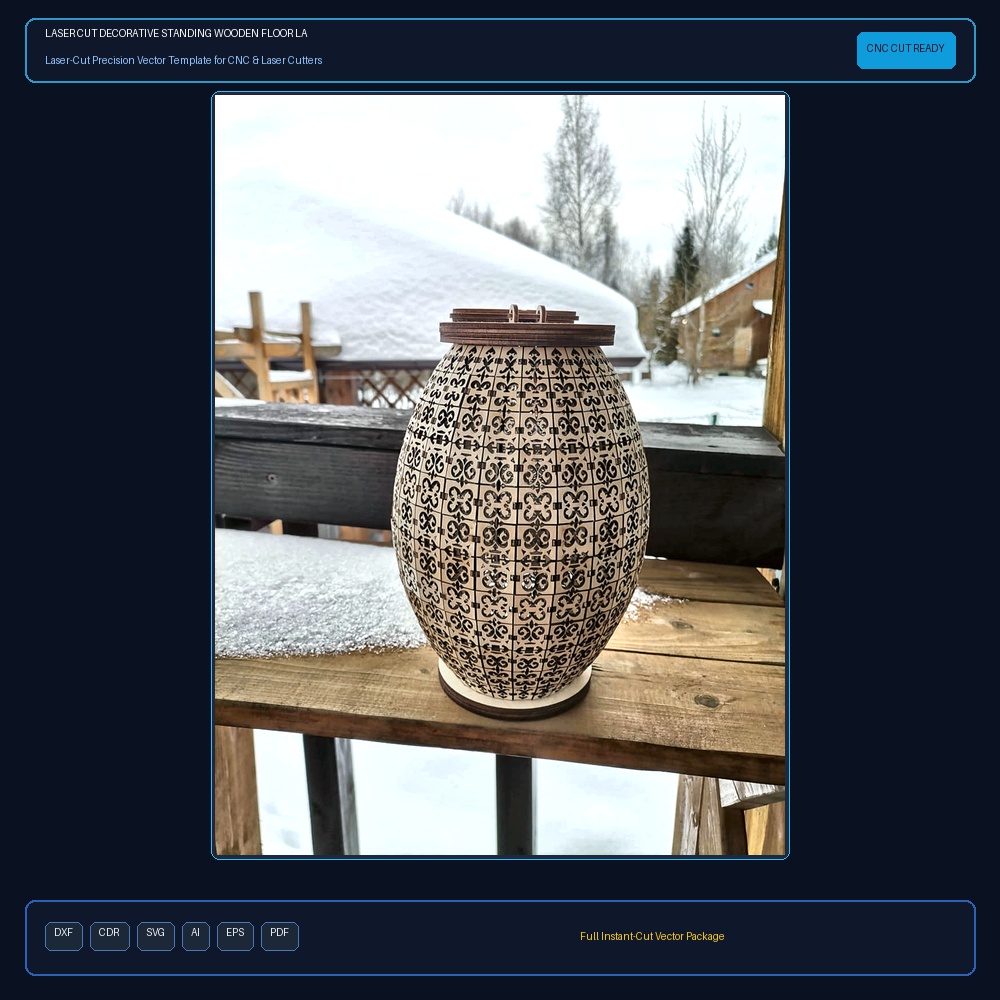 Laser Cut Decorative Standing Wooden Floor Lamp
