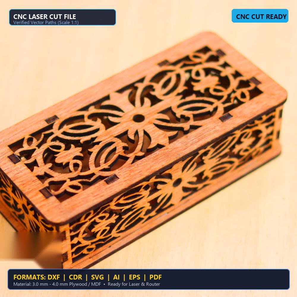 Laser Cut Decorative Storage Keepsake Box With Lid - DXF, CDR, SVG