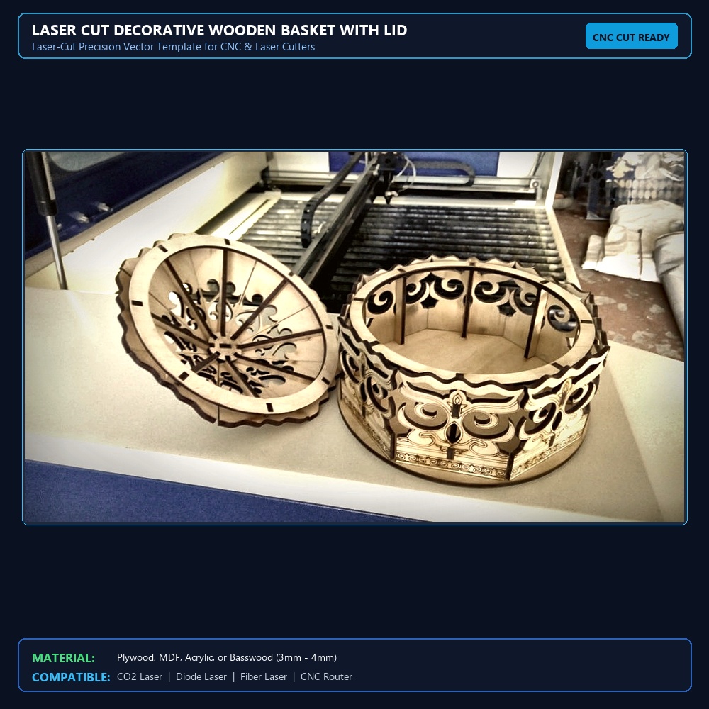 Laser Cut Decorative Wooden Basket With Lid View 2