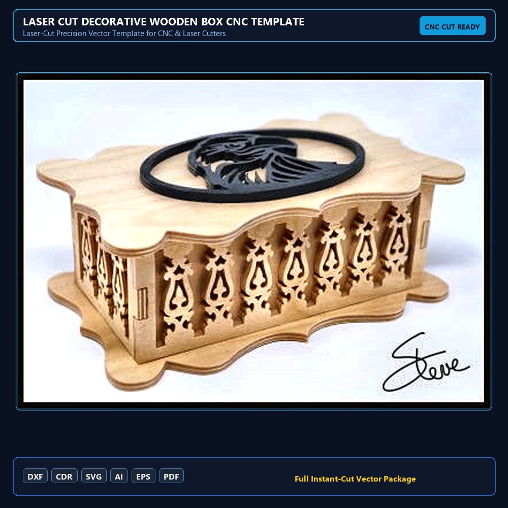 Laser Cut Decorative Wooden Box CNC Template PDF File Free Download