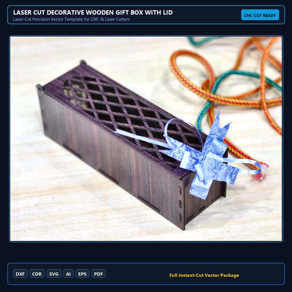 Laser Cut Decorative Wooden Gift Box With Lid SVG DXF CDR AI PDF Free Download