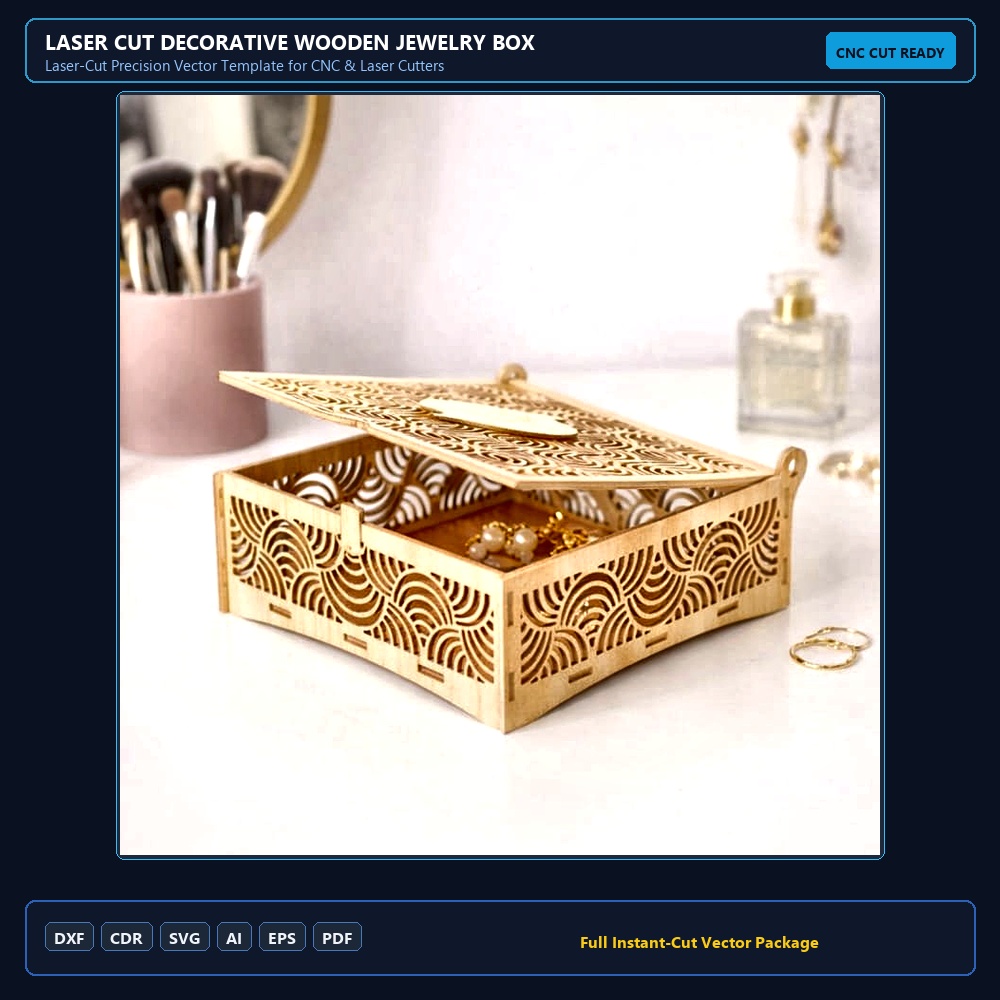Laser Cut Decorative Wooden Jewelry Box With Clasp - DXF, CDR, SVG