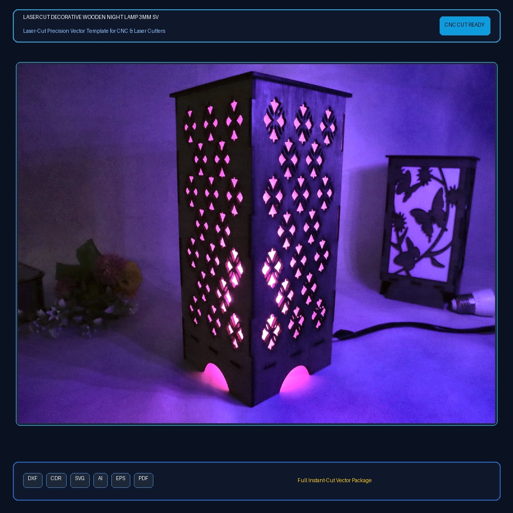 Laser Cut Decorative Wooden Night Lamp 3mm SVG DXF CDR AI PDF Free Download
