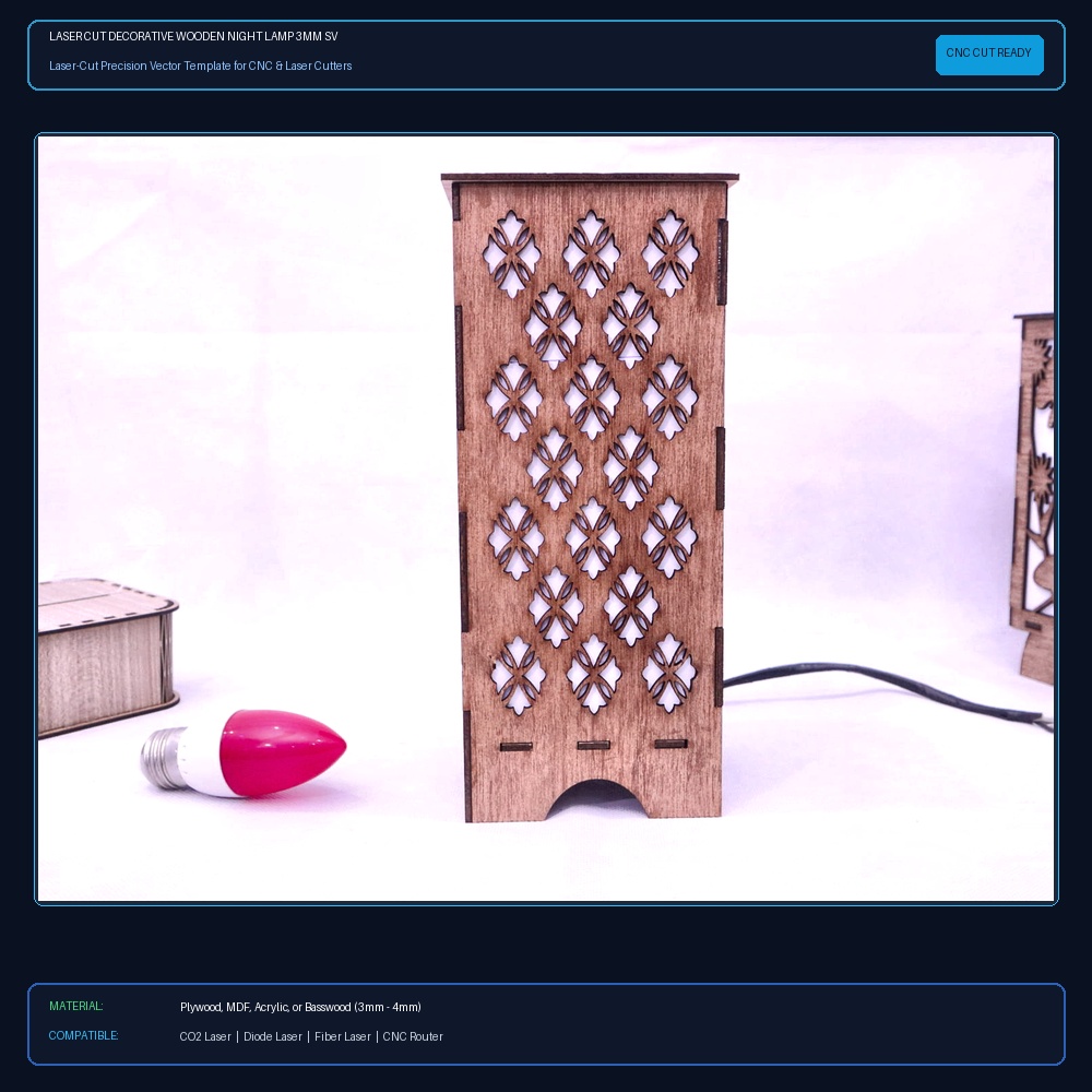 Laser Cut Decorative Wooden Night Lamp 3mm SVG DXF CDR AI PDF Free Download View 2