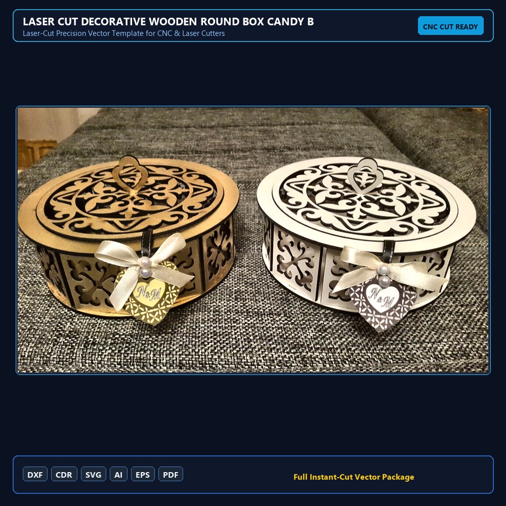 Laser Cut Decorative Wooden Round Box Candy Basket