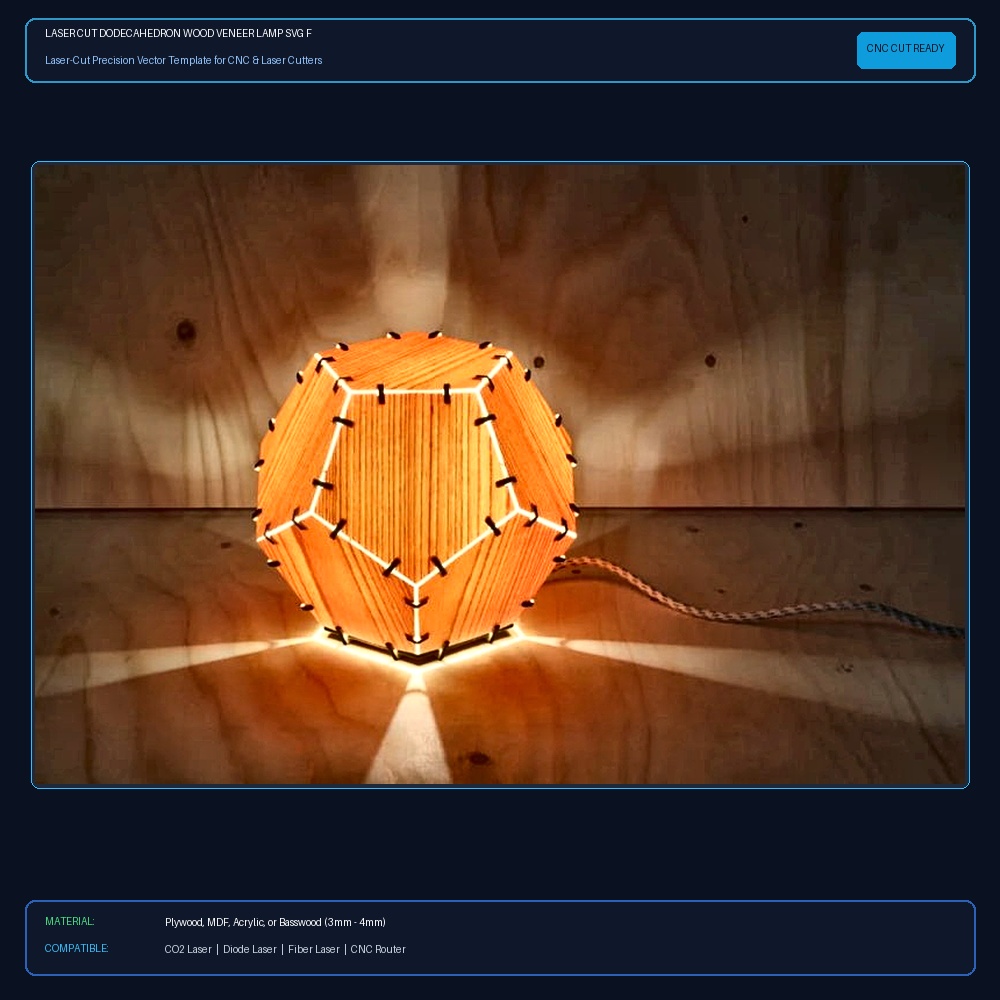 Laser Cut Dodecahedron Wood Veneer Lamp SVG File Free Download View 2