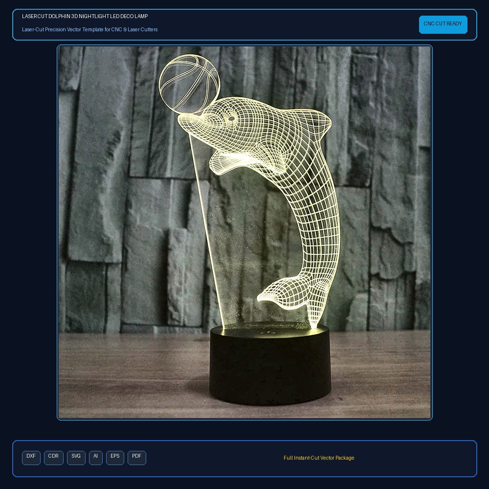 Laser Cut Dolphin 3D Nightlight LED Deco Lamp PDF File Free Download