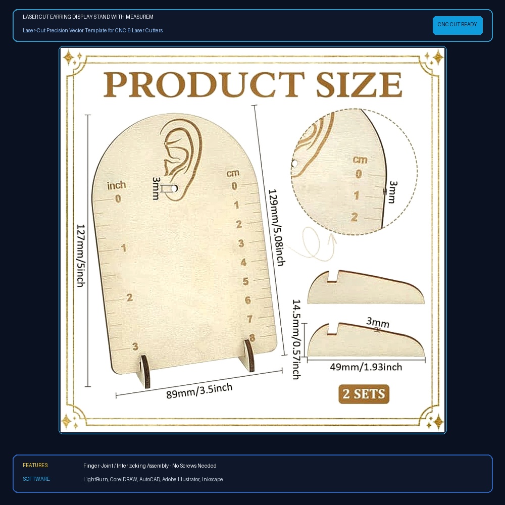 Laser Cut Earring Display Stand With Measurement View 4