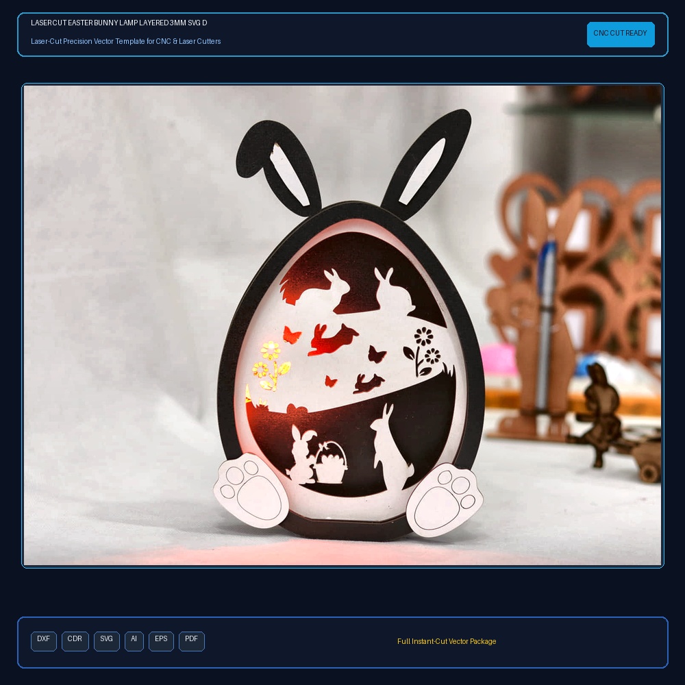 Laser Cut Easter Bunny Lamp Layered 3mm SVG DXF CDR AI PDF Free Download