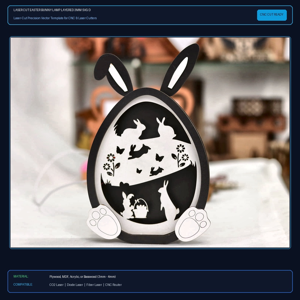 Laser Cut Easter Bunny Lamp Layered 3mm SVG DXF CDR AI PDF Free Download View 2