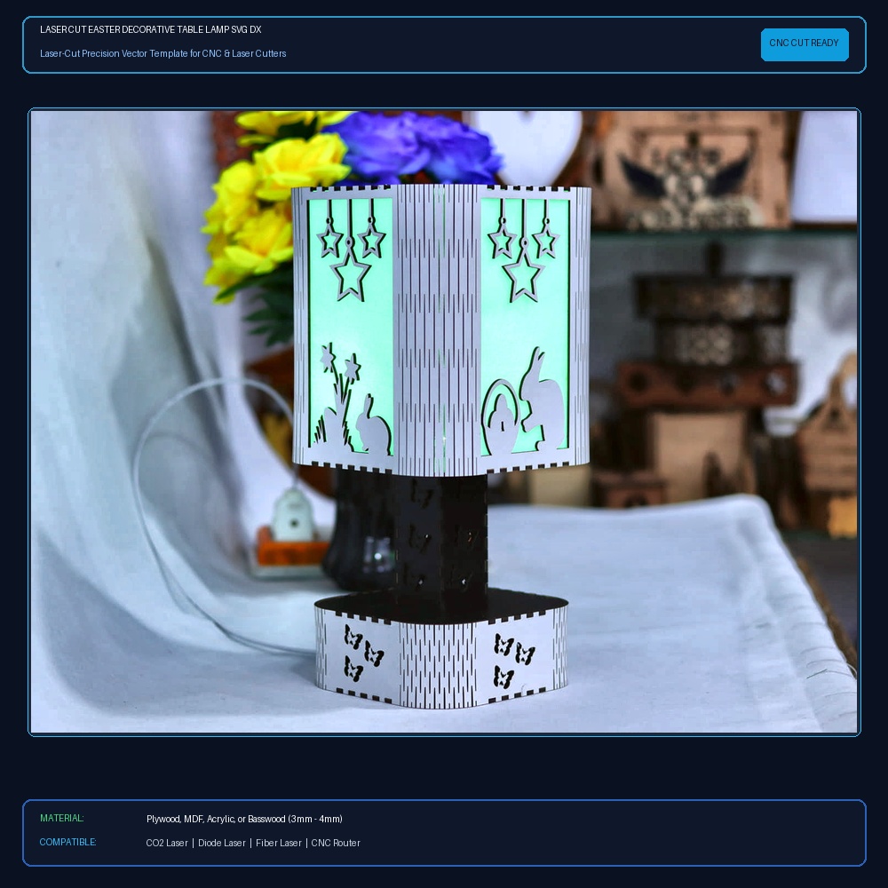 Laser Cut Easter Decorative Table Lamp SVG DXF CDR AI PDF Free Download View 2