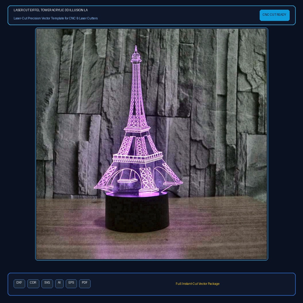 Laser Cut Eiffel Tower Acrylic 3D Illusion Lamp